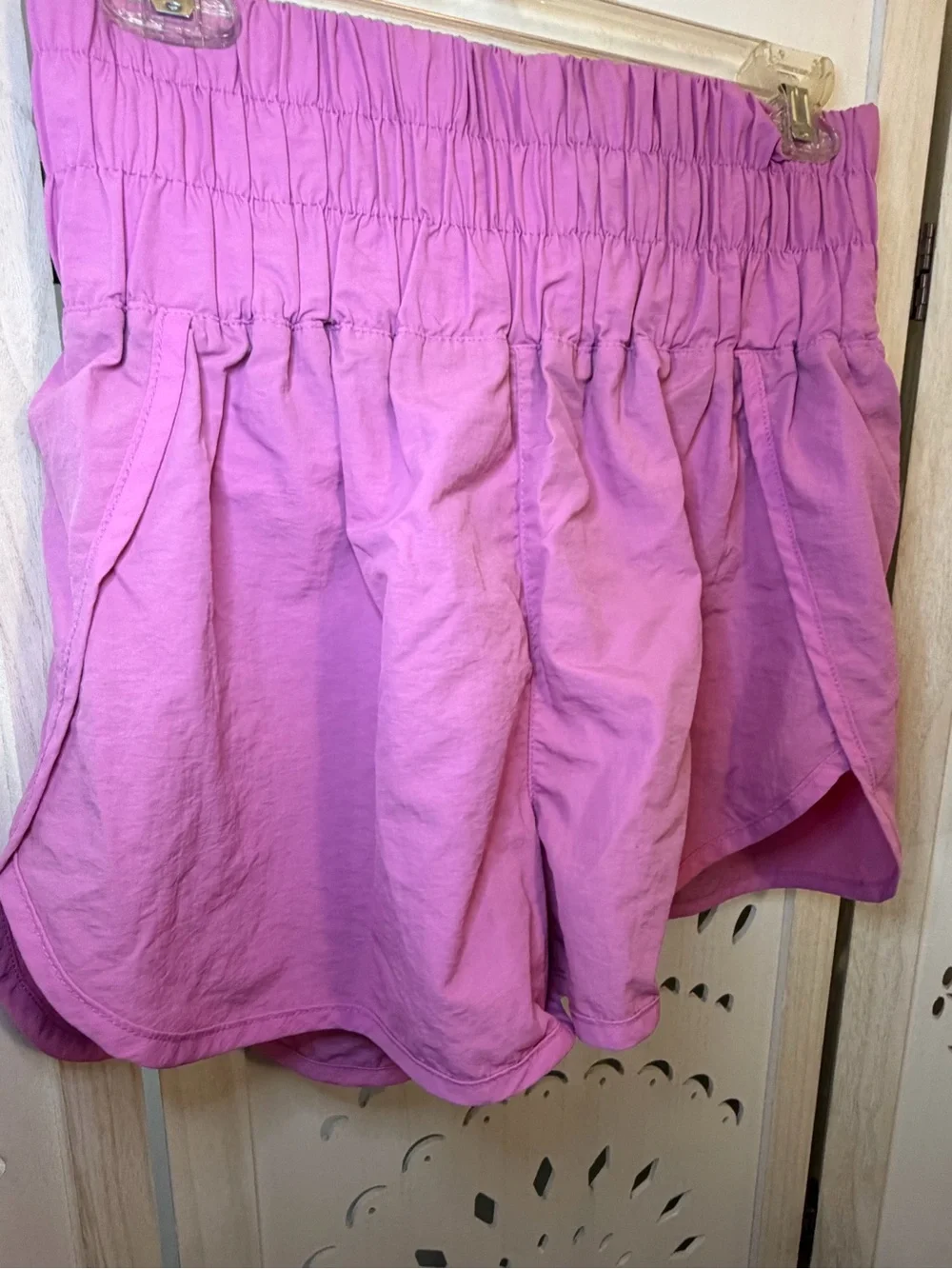 Zenana Pink Smocked High Elastic Waist Active Shorts